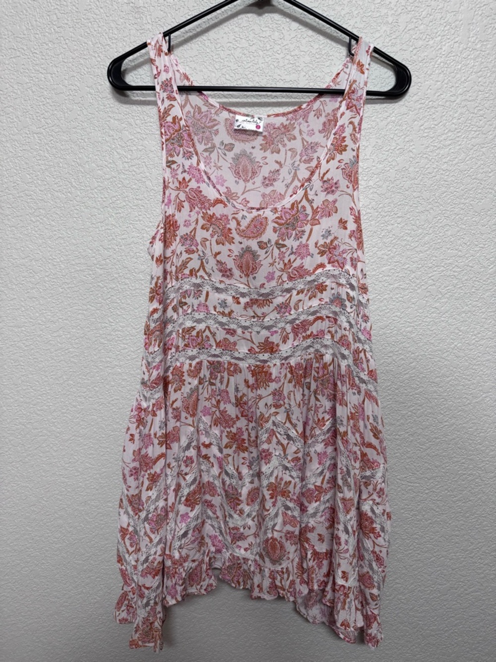 Free People Boho Paisley Lace Mini Dress Women’s S Ruffle Festival